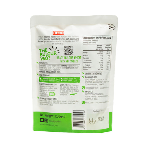 Duru Heat & Eat Ready Bulgur – Mediterranean Vegetables 250g
