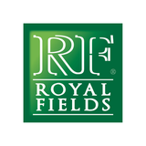 Royal Fields brand logo, a green square emblem with an RF monogram above the text ROYAL FIELDS.