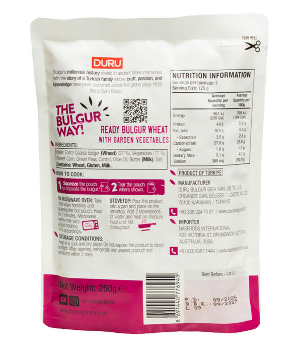 Duru Heat & Eat Ready Bulgur – Garden Vegetables 250g