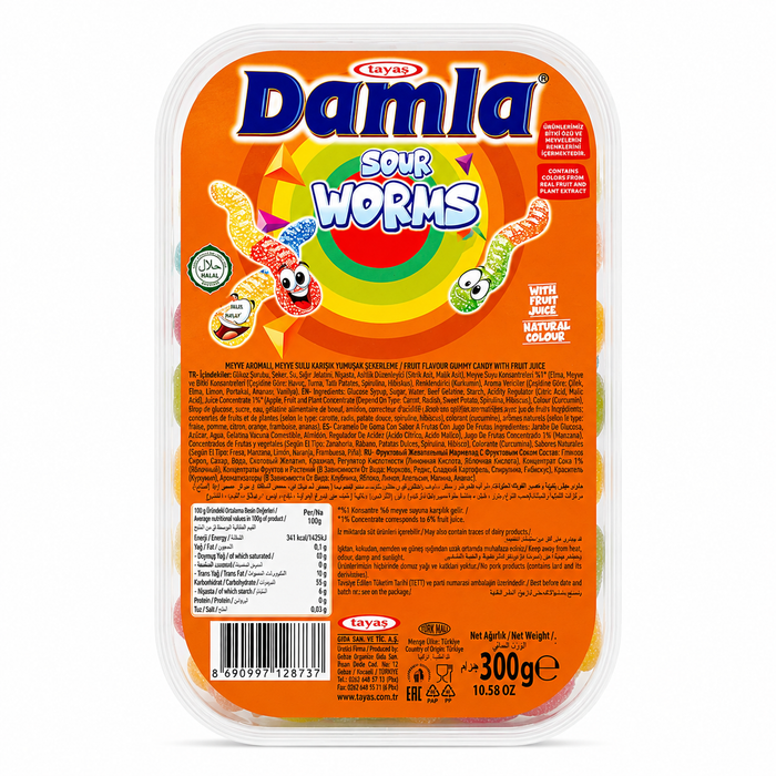 TAYAS DAMLA GUMMY SOUR WORMS 300G (24)